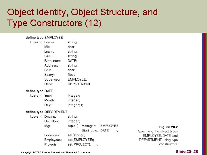 Object Identity, Object Structure, and Type Constructors (12) Copyright © 2007 Ramez Elmasri and