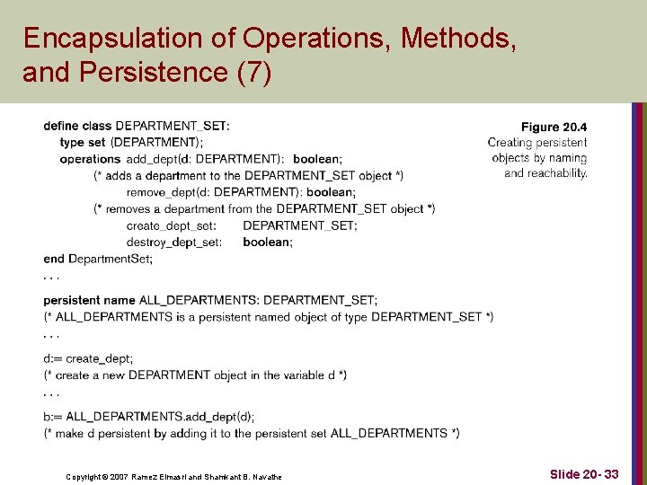 Encapsulation of Operations, Methods, and Persistence (7) Copyright © 2007 Ramez Elmasri and Shamkant
