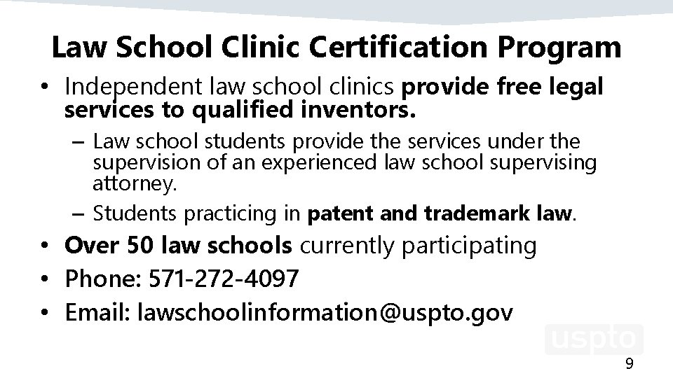 Law School Clinic Certification Program • Independent law school clinics provide free legal services
