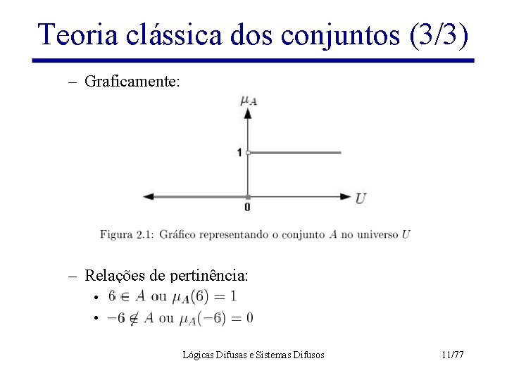 Teoria clássica dos conjuntos (3/3) – Graficamente: – Relações de pertinência: • • Lógicas