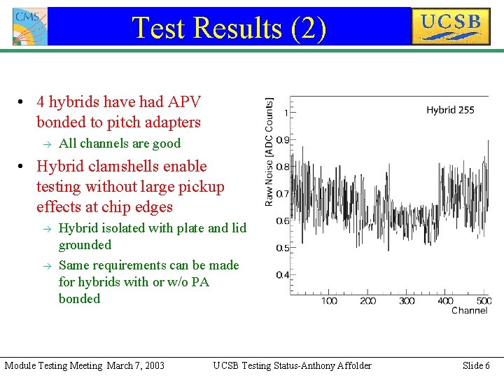 Test Results (2) • 4 hybrids have had APV bonded to pitch adapters à