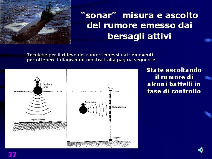 “sonar” misura e ascolto del rumore emesso dai bersagli attivi Tecniche per il rilievo