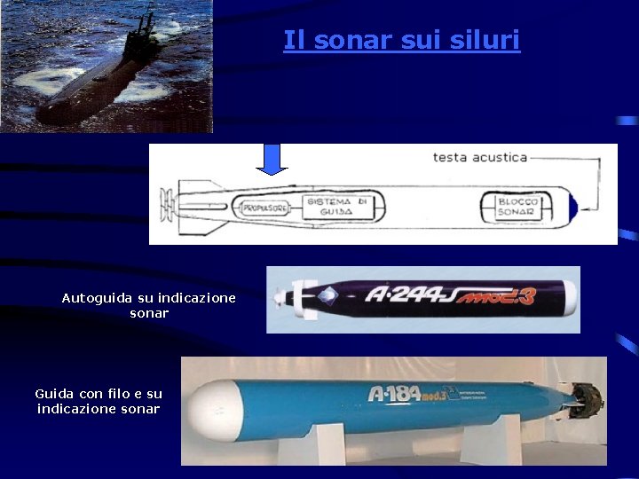 Il sonar sui siluri Autoguida su indicazione sonar Guida con filo e su indicazione