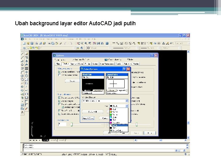 Ubah background layar editor Auto. CAD jadi putih 