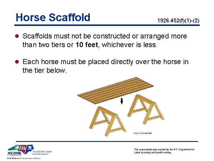 Horse Scaffold 1926. 452(f)(1)-(2) l Scaffolds must not be constructed or arranged more than