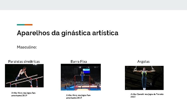 Aparelhos da ginástica artística Masculino: Paralelas simétricas Arthur Nory nos jogos Panamericanos 2019 Barra