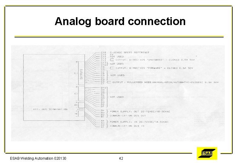 Analog board connection ESAB Welding Automation 020130 42 