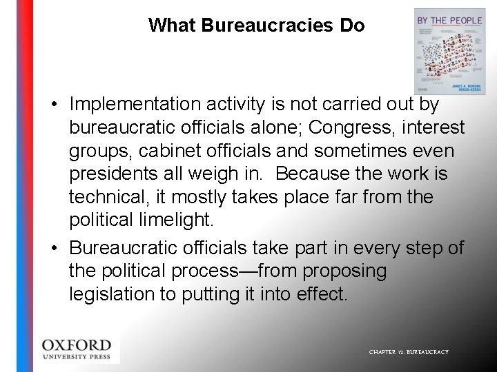 What Bureaucracies Do • Implementation activity is not carried out by bureaucratic officials alone;