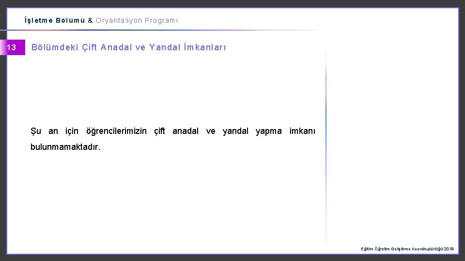 İşletme Bölümü & Oryantasyon Programı 13 Bölümdeki Çift Anadal ve Yandal İmkanları Şu an