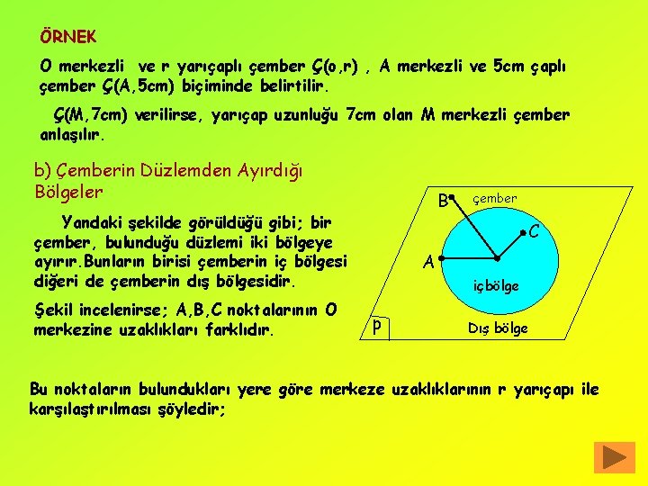 ÖRNEK O merkezli ve r yarıçaplı çember Ç(o, r) , A merkezli ve 5