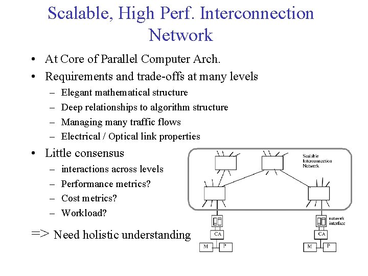 Scalable, High Perf. Interconnection Network • At Core of Parallel Computer Arch. • Requirements