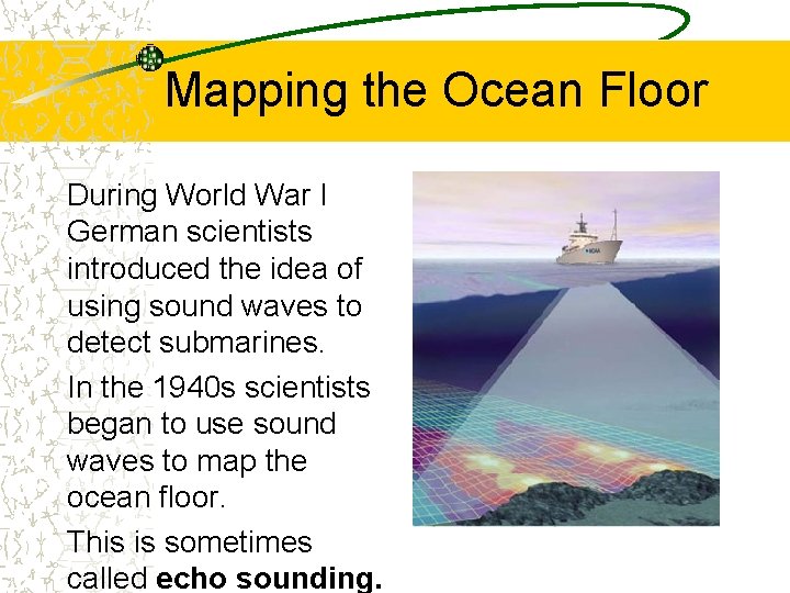 Mapping the Ocean Floor During World War I German scientists introduced the idea of