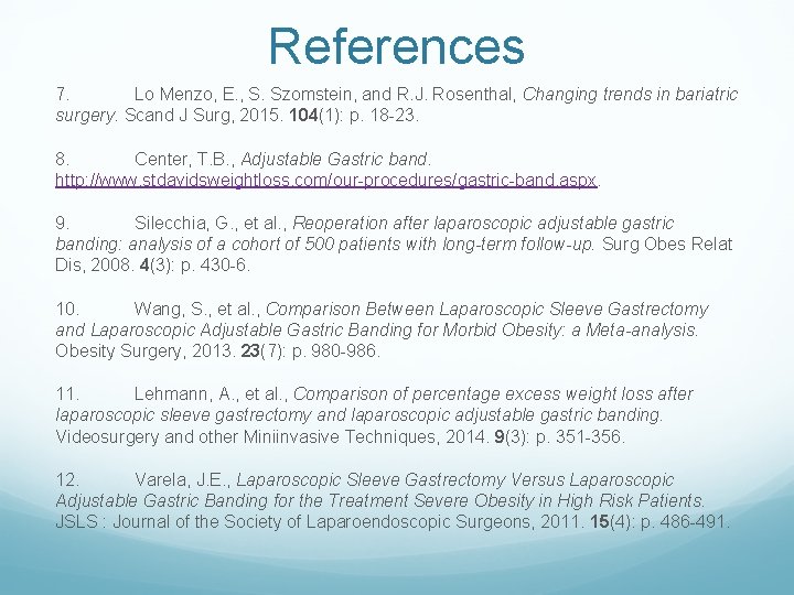 References 7. Lo Menzo, E. , S. Szomstein, and R. J. Rosenthal, Changing trends