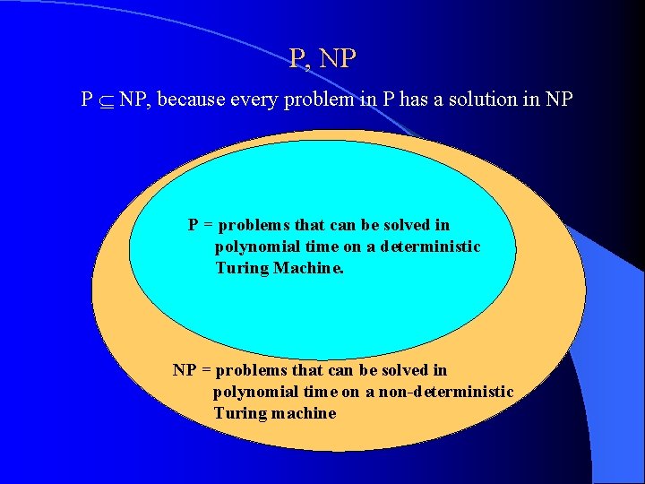 P, NP P NP, because every problem in P has a solution in NP