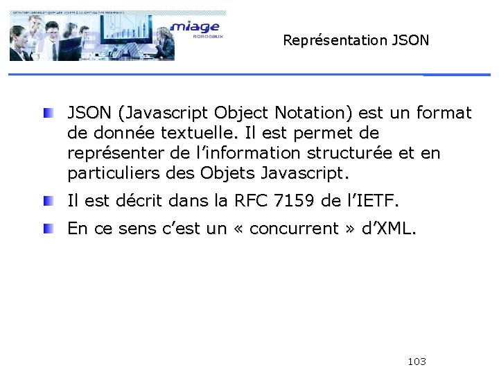 Représentation JSON (Javascript Object Notation) est un format de donnée textuelle. Il est permet
