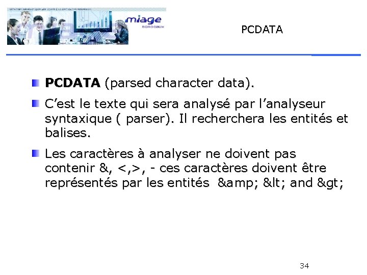 PCDATA (parsed character data). C’est le texte qui sera analysé par l’analyseur syntaxique (