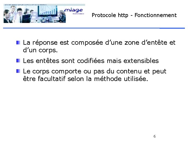 Protocole http - Fonctionnement La réponse est composée d’une zone d’entête et d’un corps.