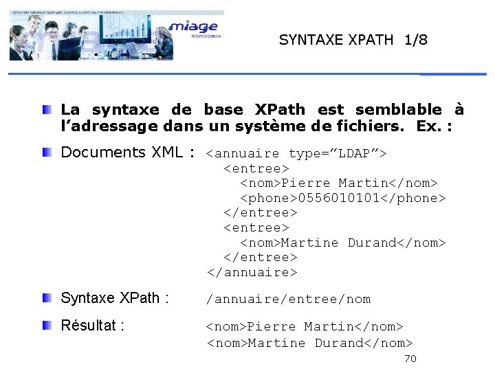 SYNTAXE XPATH 1/8 La syntaxe de base XPath est semblable à l’adressage dans un