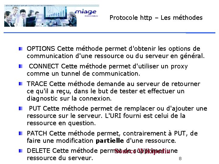 Protocole http – Les méthodes OPTIONS Cette méthode permet d'obtenir les options de communication