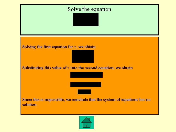 Solve the equation Solving the first equation for x, we obtain Substituting this value