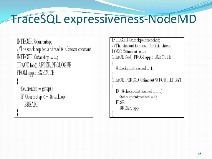 Trace. SQL expressiveness-Node. MD 16 