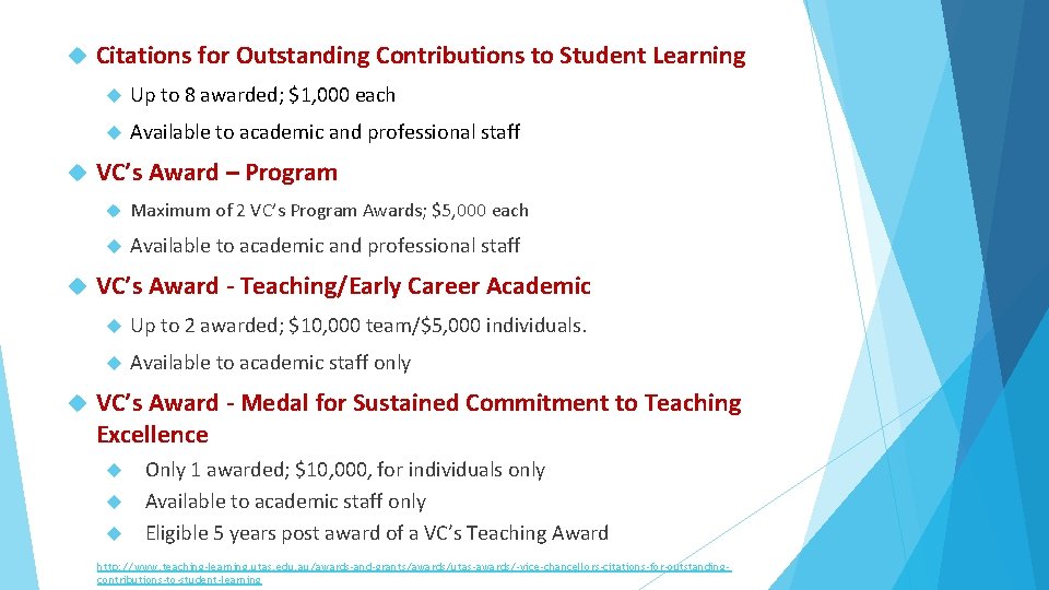  Citations for Outstanding Contributions to Student Learning Up to 8 awarded; $1, 000