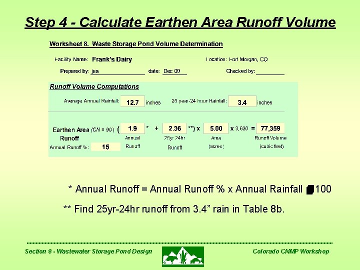 Step 4 - Calculate Earthen Area Runoff Volume * Annual Runoff = Annual Runoff