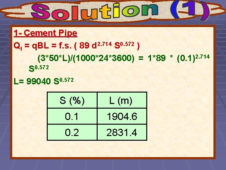 1 - Cement Pipe Ql = q. BL = f. s. ( 89 d