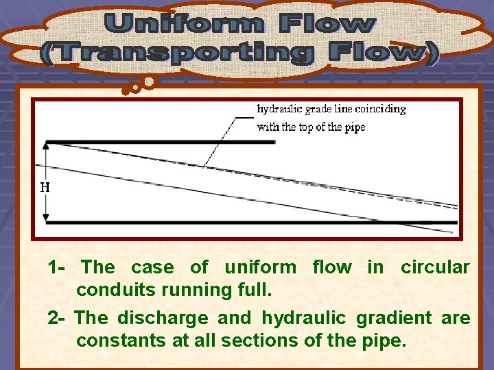 1 - The case of uniform flow in circular conduits running full. 2 -
