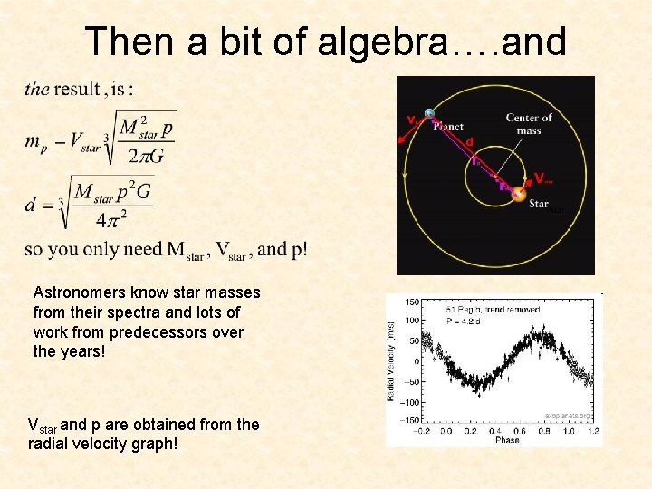 Then a bit of algebra…. and Astronomers know star masses from their spectra and