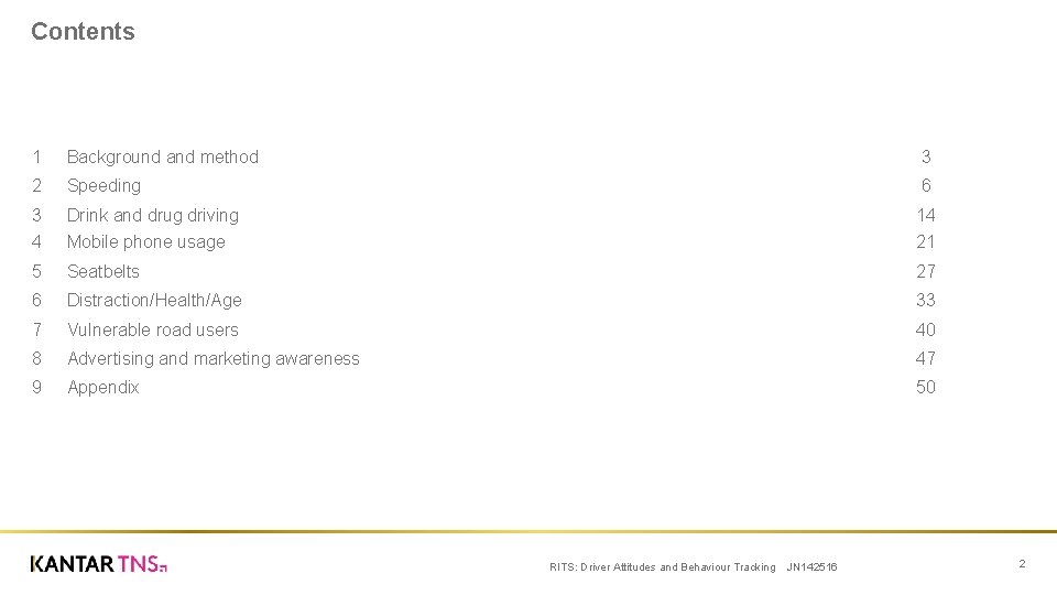 Contents 1 Background and method 3 2 Speeding 6 3 Drink and drug driving