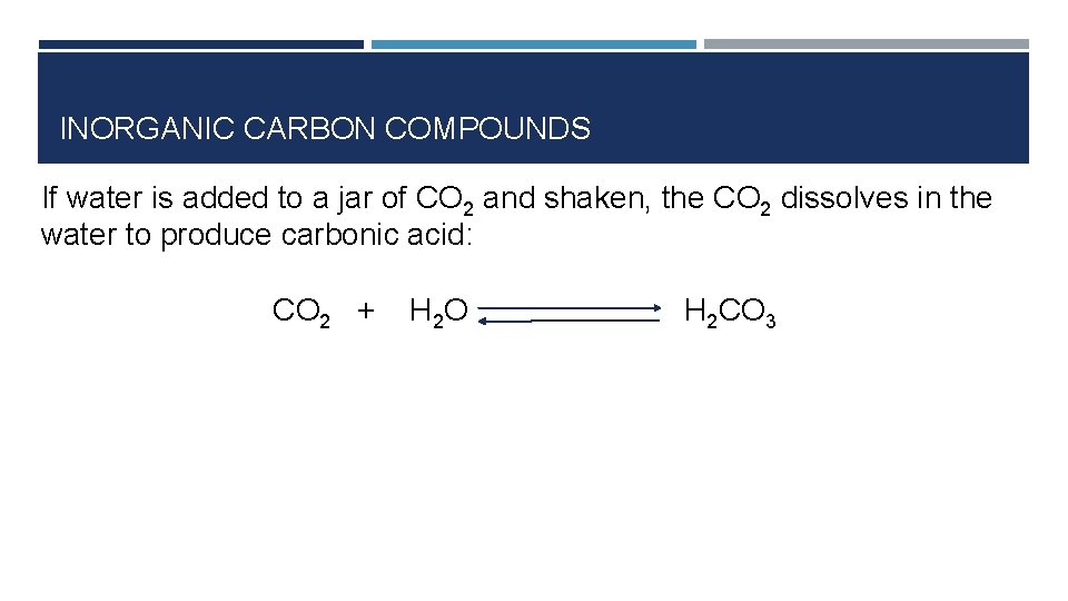 INORGANIC CARBON COMPOUNDS If water is added to a jar of CO 2 and