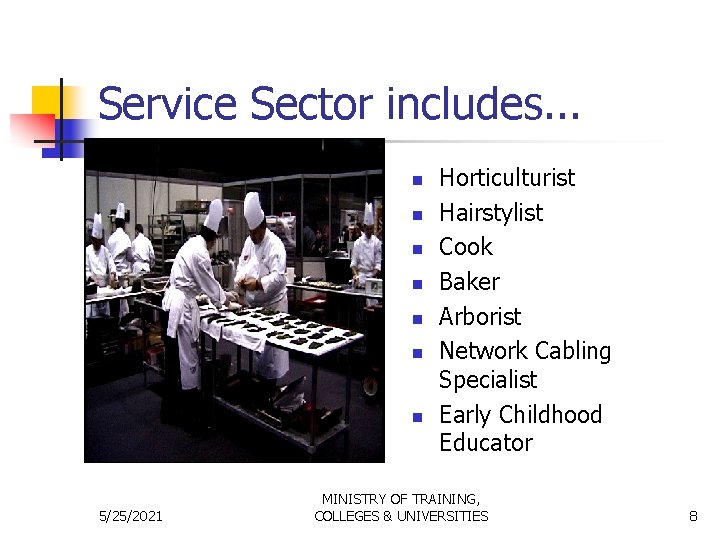 Service Sector includes. . . n n n n 5/25/2021 Horticulturist Hairstylist Cook Baker