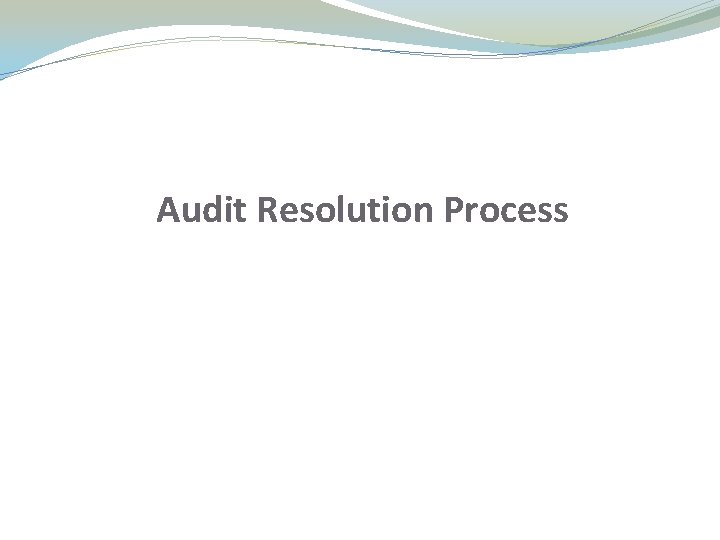 Audit Resolution Process Audit Resolution Process