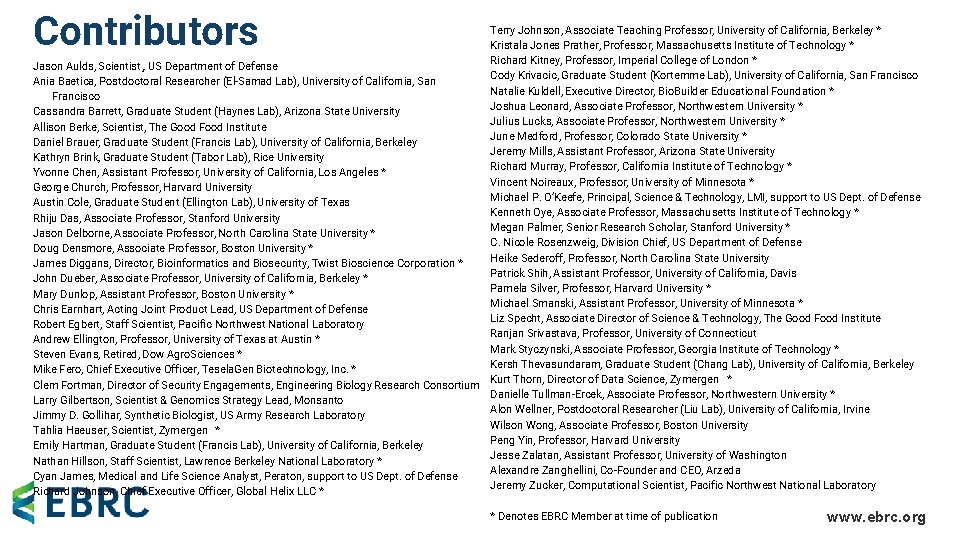 Contributors Terry Johnson, Associate Teaching Professor, University of California, Berkeley * Kristala Jones Prather,