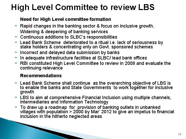 High Level Committee to review LBS Need for High Level committee formation Rapid changes