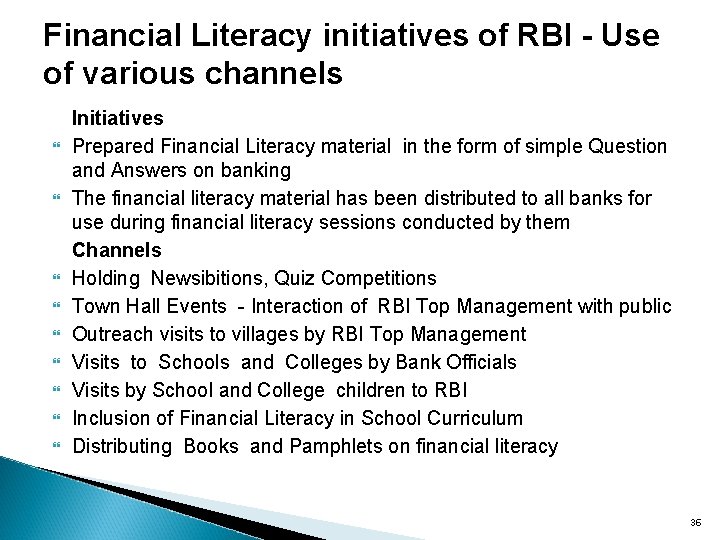 Financial Literacy initiatives of RBI - Use of various channels Initiatives Prepared Financial Literacy