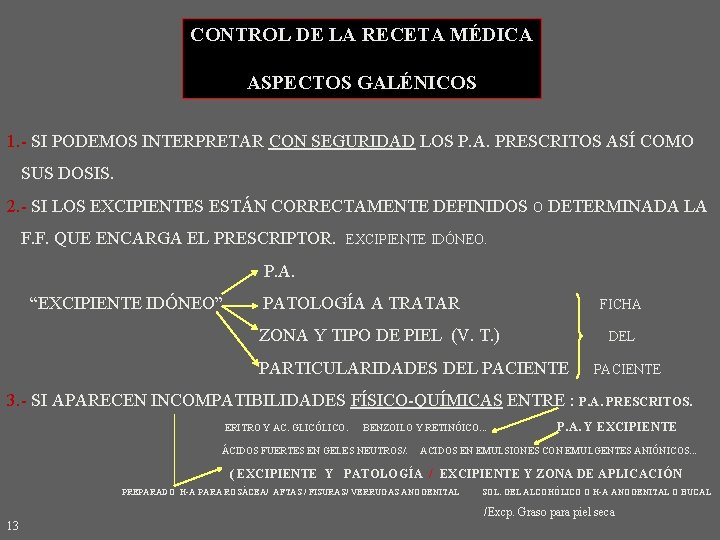 CONTROL DE LA RECETA MÉDICA ASPECTOS GALÉNICOS 1. - SI PODEMOS INTERPRETAR CON SEGURIDAD