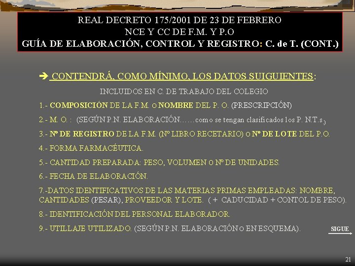 REAL DECRETO 175/2001 DE 23 DE FEBRERO NCE Y CC DE F. M. Y