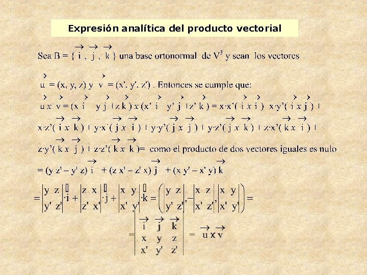 Expresión analítica del producto vectorial 