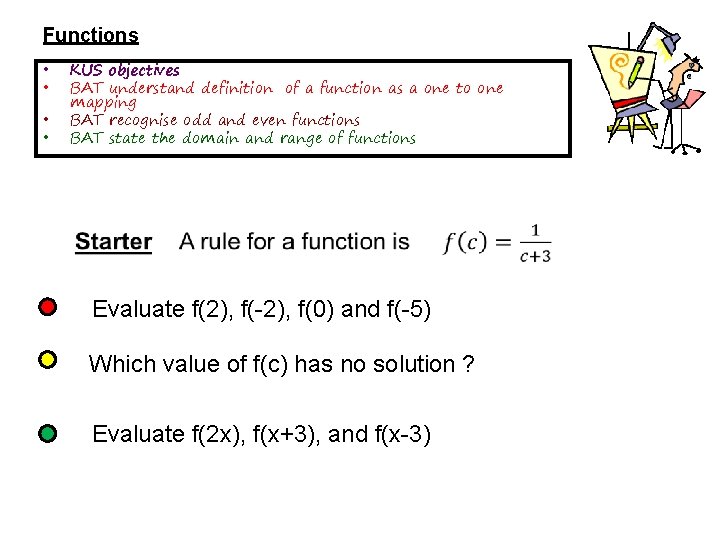 Functions • • KUS objectives BAT understand definition of a function as a one