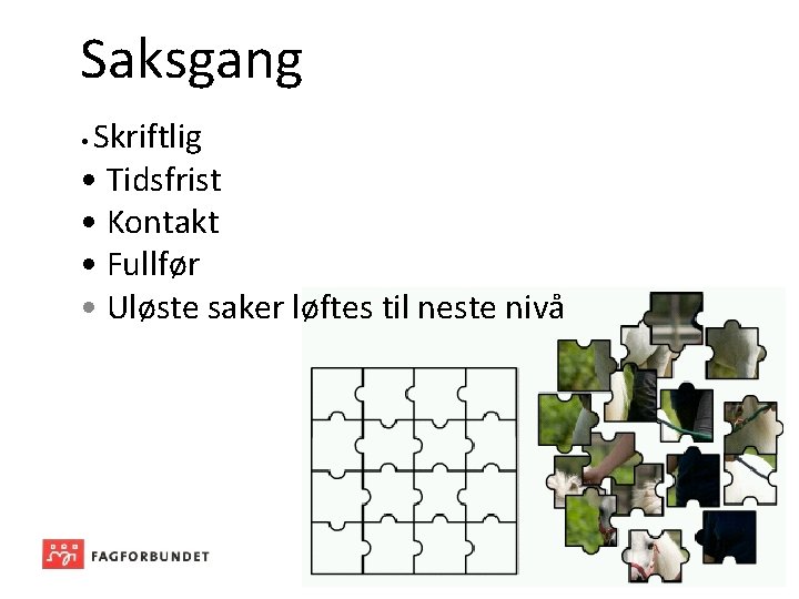 Saksgang Skriftlig • Tidsfrist • Kontakt • Fullfør • Uløste saker løftes til neste
