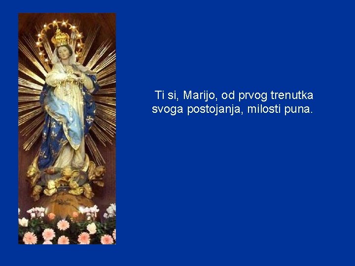Ti si, Marijo, od prvog trenutka svoga postojanja, milosti puna. Ti si, Marijo, od prvog trenutka svoga postojanja, milosti puna.