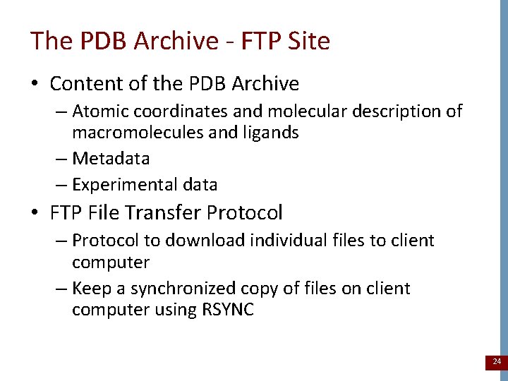 The PDB Archive - FTP Site • Content of the PDB Archive – Atomic