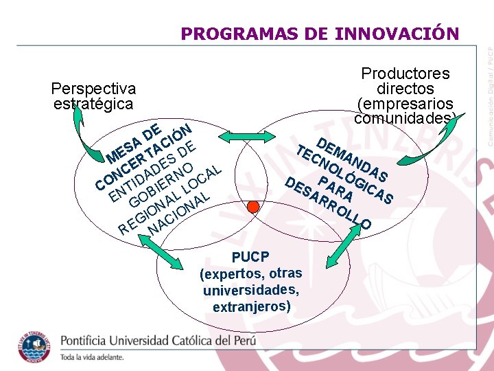 PROGRAMAS DE INNOVACIÓN Productores directos (empresarios comunidades) Perspectiva estratégica DE IÓN SA TAC DE