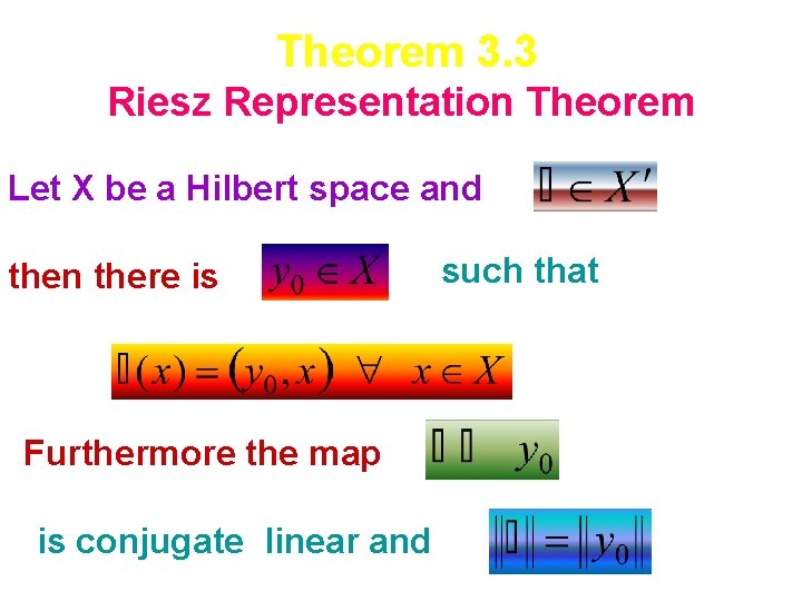 Theorem 3. 3 Riesz Representation Theorem Let X be a Hilbert space and then