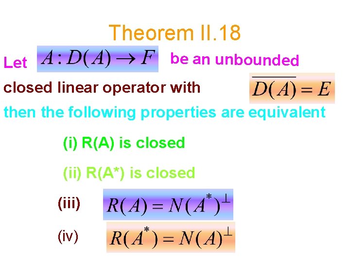 Theorem II. 18 be an unbounded Let closed linear operator with then the following