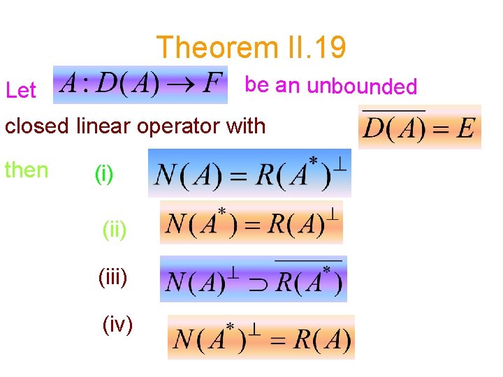 Theorem II. 19 be an unbounded Let closed linear operator with then (i) (iii)