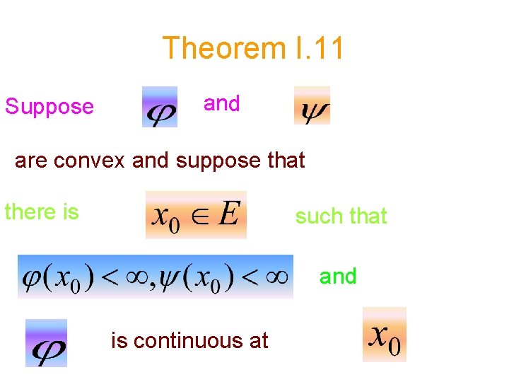 Theorem I. 11 Suppose and are convex and suppose that there is such that