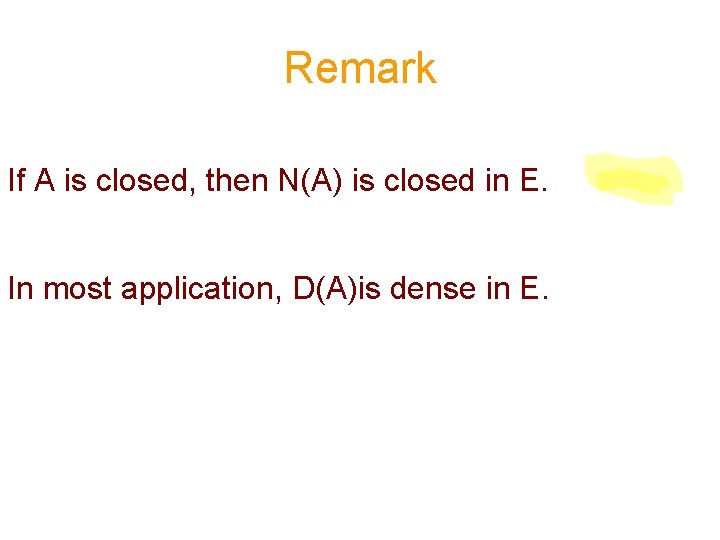 Remark If A is closed, then N(A) is closed in E. In most application,